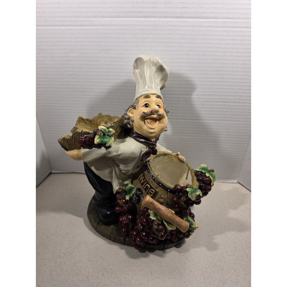 2008 Pacific Resin Chef Figurine with Wine Bottle Holder/ Cork Screw/ Grapes